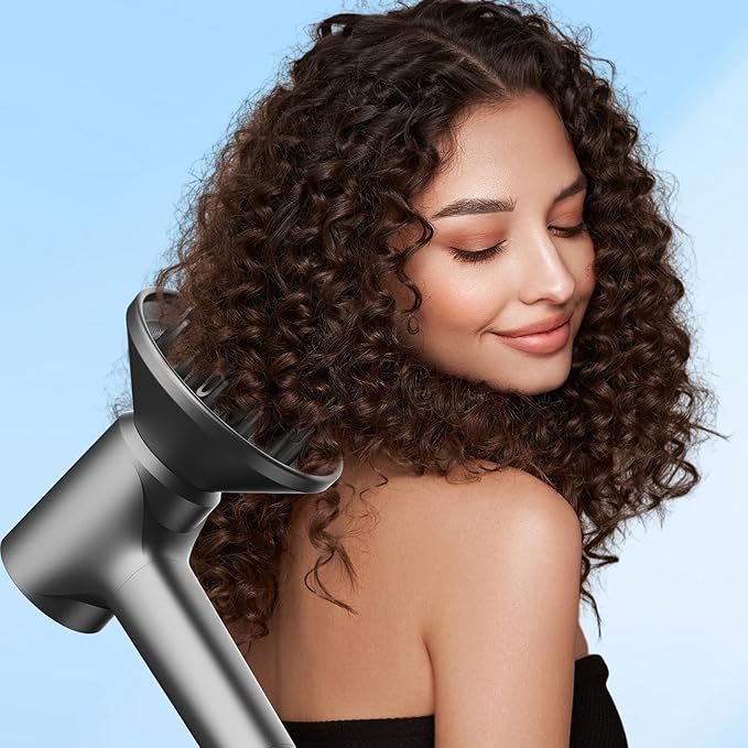 Plasma Hair Dryer (Positive+Negative Ionic) LED Display 5 Temps 2 Speed Thermo-Control 110000 RPM Fast Drying Plasma HairDryer (White) Bundle with 360° Magnetic Diffuser for KARFUN Hairdryer(Gray)