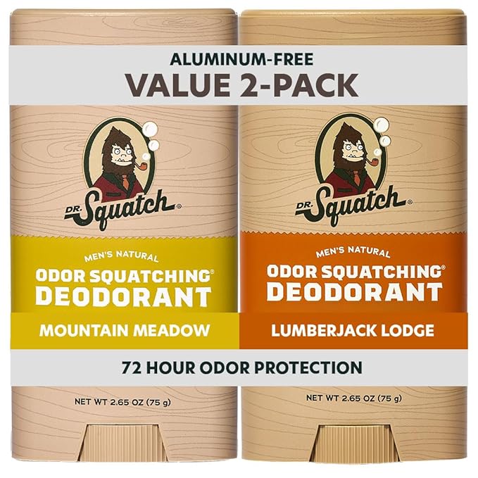 Dr. Squatch Natural Men’s Deodorant – Aluminum Free Natural Deodorant Men with Charcoal &amp Postbiotics for 72-Hour Odor Protection – Fresh Falls 2.65oz Stick