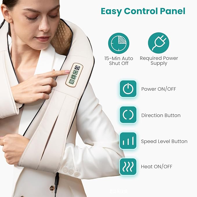 Nekteck Shiatsu Neck Massager with Heat for Pain Relief Deep Tissue 2026 Upgraded 3D Back Shoulder Kneading Massage Pillow Body Muscle Relaxation Tools Gifts for Him Her Beige (NOT Cordless)