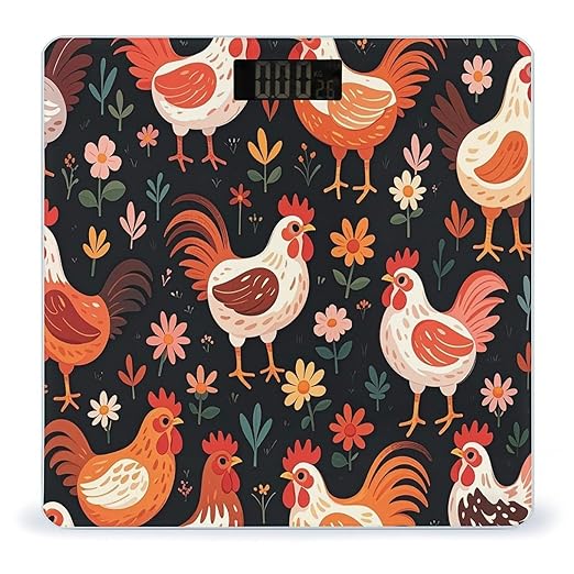 Cute Rooster Chickens Scale for Body Weight Digital Bathroom Scale Toughened Glass High Precision Scales for Body Weight with Large LCD Backlight Display Weight Scales