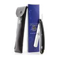 Men's Black Traditional Style Stainless Steel Straight Razor with Leather Pouch (1 Count Reusable Ergonomic Portable)