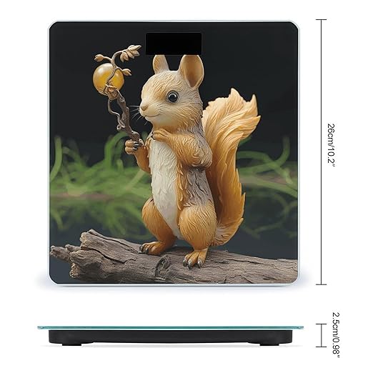 Resin Squirrel Scale for Body Weight Anti-Slip Tempered Glass Digital Bathroom Scales Clear LCD Display Weighing Scale Safe Rounded Corners Smart Scales