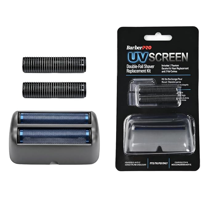 Replacement Foil and Cutter for BaBylissPRO UV Double Foil Shavers - Hypoallergenic Extra-close Shaver Replacement Headfor use with UV Foil Shavers ONLY (Gray（FXLRF2）)