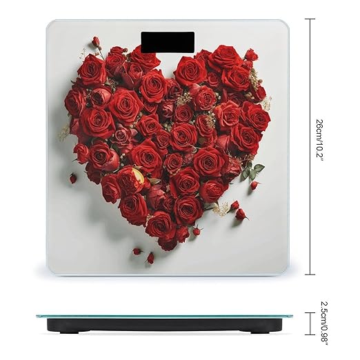 Heart Shape Made of Roses Scale for Body Weight Anti-Slip Tempered Glass Digital Bathroom Scales Clear LCD Display Weighing Scale Safe Rounded Corners Smart Scales