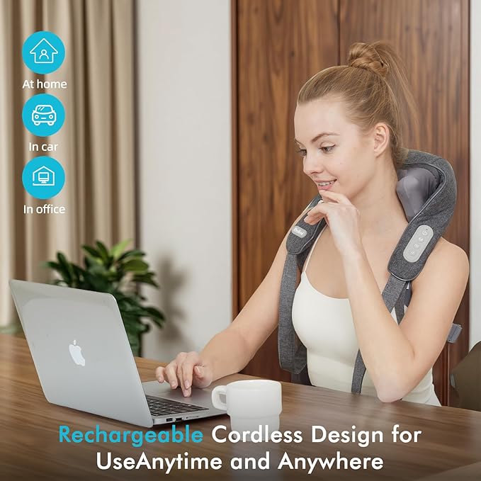Cordless Neck and Shoulder Massager with Heat Rechargeable Shoulder Massager for Pain Relief Deep Tissue 6D Shiatsu Kneading Massage for Neck and Shoulde Pain Gifts for Mom&ampDad