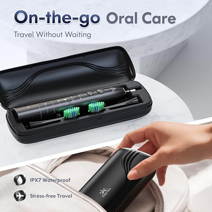 Electric Toothbrush for Adults Kids Electric Toothbrush Rechargeable Sonic Toothbrush Ultrasonic Toothbrush with Travel Case Holder &amp 7 Brush Heads 6 Modes &amp 3 Intensities 2-Minute Timer (B