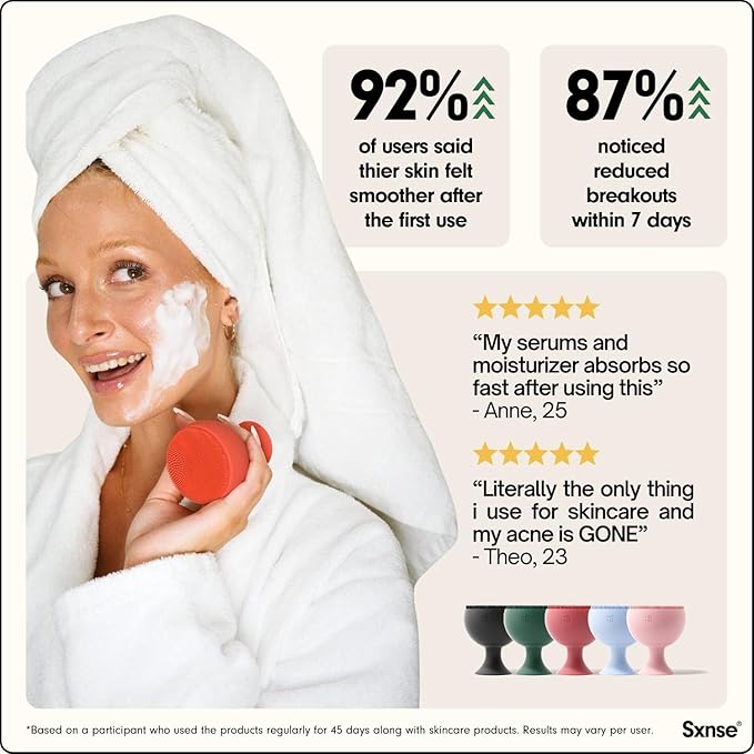 Palm Face Clean Pro⁺ - Electric Silicone Face Scrubber for Acne with 7000+ Sonic Pulses - IPX7 Waterproof Rechargeable Exfoliator with Slip-Free Grip 3 Speed Settings &amp Phthalate-Free - Forest
