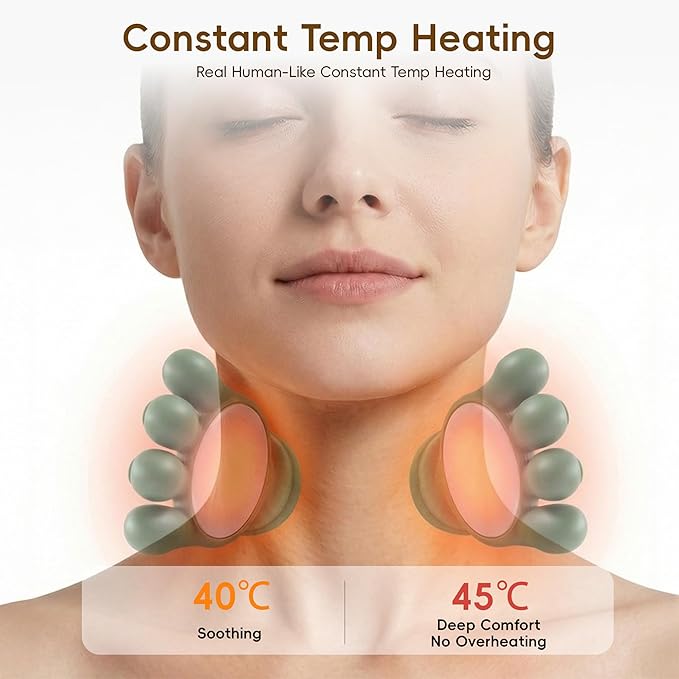 Neck Massager with Heat 4D Bionic Hand Massager Deep Tissue Neck and Shoulder Massager Portable Compact Design to Relieve Muscle Fatigue &amp Stiffness Green