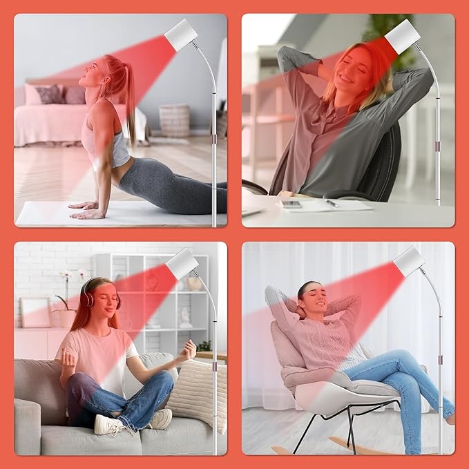 Floor Red Light 660nm &amp 850nm &amp 940nm Red Lamp with 5 Brightness and 10/20/30Mins Timer 3 Modes Infrared Lamp for Home/Office Use (White)