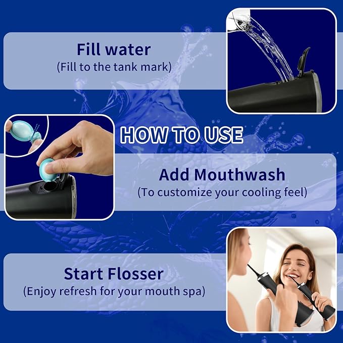 MySmile LP211 Water Flosser &amp Travel Size Mouthwash Set Portable Dental Care Kit for Fresh Breath Healthy Gums Ideal for Home &amp Travel（Chalk）