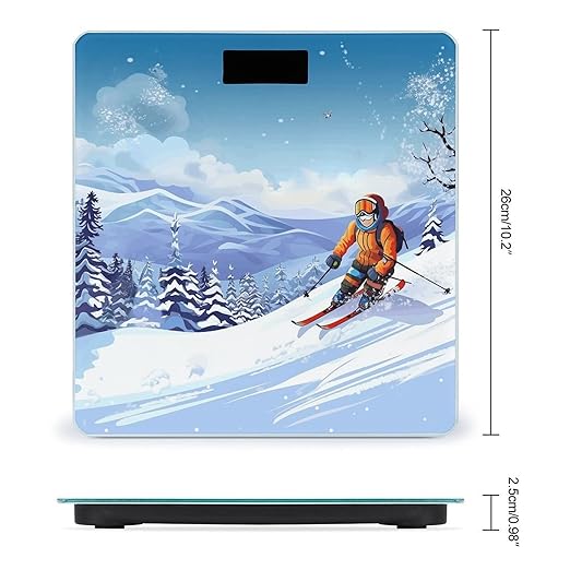 Winter Skiing Bathroom Scale Large LCD Backlight Display Digital Scale Rounded Corners Body Scales Automatic Power On/Off Bathroom Scales for Home Bedrooms