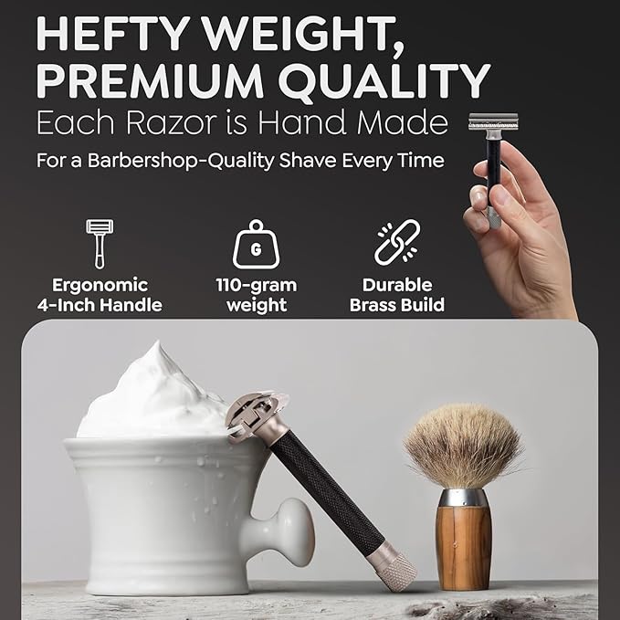 Parker THE VARIANT CLOSED COMB - ADJUSTABLE Double Edge Safety Razor Customize your Shave with a Turn of the Dial from Mild to Aggressive - 5 Blades Included (GRAPHITE GRAY)