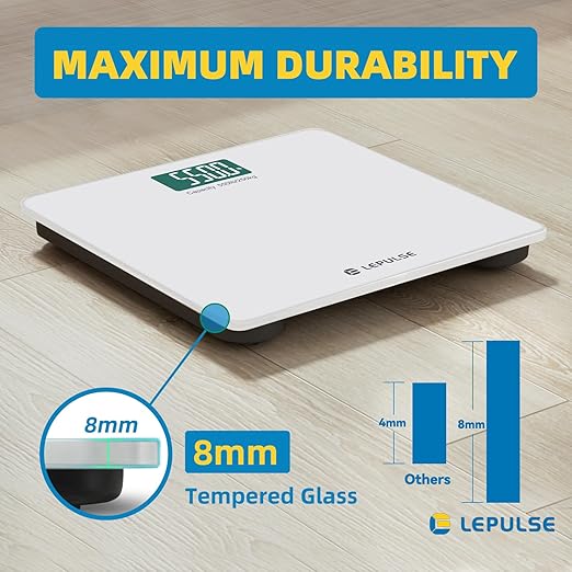 LEPULSE 550lb Bathroom Digital Scale for Body Weight BMI Extra Wide Platform High Capacity Large Backlit Display Most Accurate Bathroom Scale up to 550 lbs Weight Scale with APP 8mm Tempered Glass