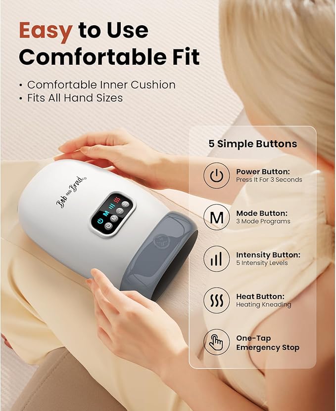 BOB AND BRAD Hand Massager with Heat and Compression FSA-HSA Eligible H60 Cordless Hand Massager for Arthritis and Carpal Tunnel Pain Relief Heated Wrist Finger Massage 5 Intensity Settings