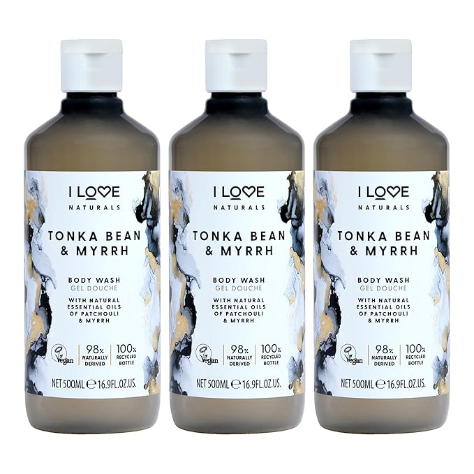 I Love Cosmetics Tonka Bean and Myrrh Body Wash - Infused with Essential Oils - Plant-Based Body Soap Cleanser - Nourishes Skin - 3 pc
