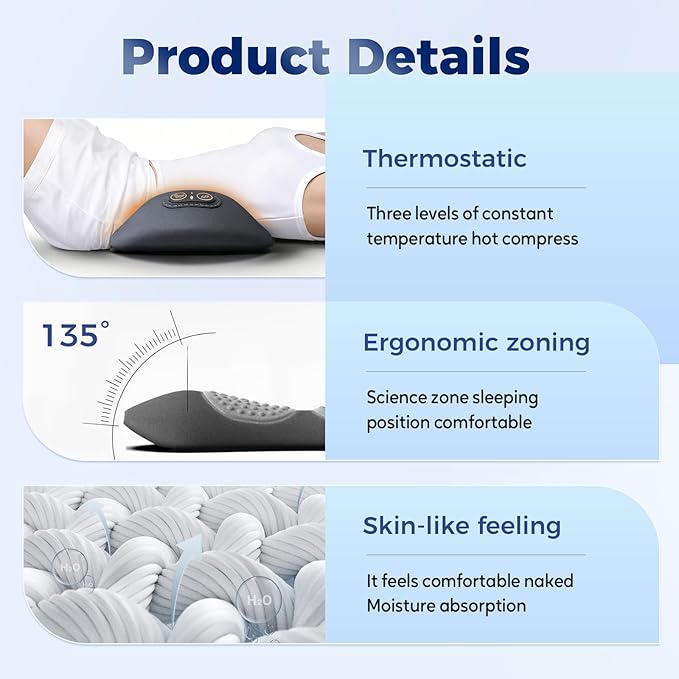3-in-1 Electric Lumbar Support Pillow 2026 New Triple Fusion Back Massager for Lower Back Back Massager with Vibration and Traction for for Bed Chair Home Office Use (Dark Gray)