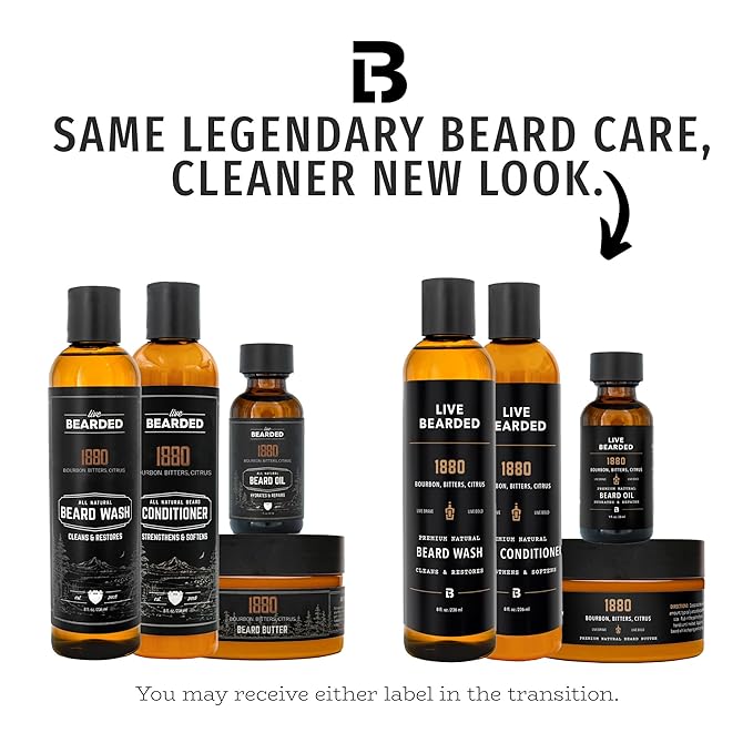 Live Bearded Complete Beard Grooming Kit - Wash Conditioner Butter and Oil - Made in the USA with All-Natural Ingredients - Mens Groom Set | 1880 Scent - Bourbon Bitters Citrus