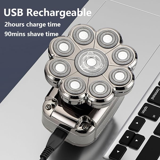 9D Electric Head Shaver 5 in 1 Men Grooming Kit IPX 7 Waterproof Cordless Rechargeable Electric Razor for Bald Men