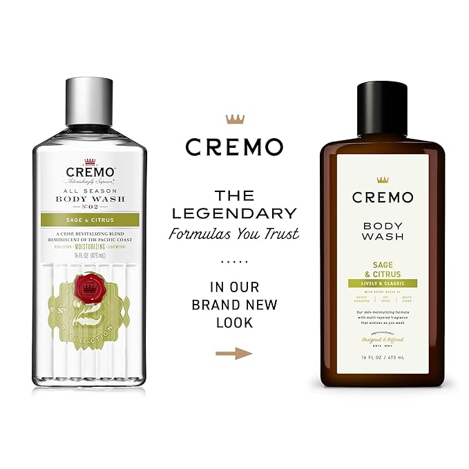 Cremo Rich-Lathering Sage &amp Citrus Body Wash A Revitalizing Combination of Bright Mandarin Dry Herbs and White Cedar 16 Fl Oz (2-Pack)