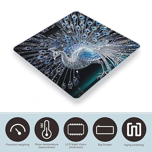 Digital Bathroom Scale for Body Weight Scale with Bright LCD Display High Accuracy Step-On Technology Auto On/Off Crystal Peacock Digital Scales 400 Lbs /180kg