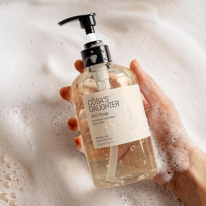 COBA'S DAUGHTER 3in1 Soap | Bubble Bath Body Wash &amp Hand Wash | Aromatherapy-Infused with Persian Lime &amp Cocos Nucifera | Inulin &amp Seaweed Extract for Smooth Hydrated Skin (16.9 Oz)