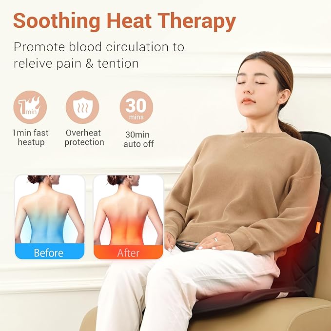 Upgraded Length Back Massager with Heat10 Vibration Massage Seat Cushion for HomeHeated Seat Cover Cushion for Pain Relief