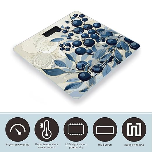Field of Blueberries Digital Bathroom Scale for Body Weight Weighing Scale with Backlit LCD Display High Precision Measurements &amp Measures Weight Up to 180kg