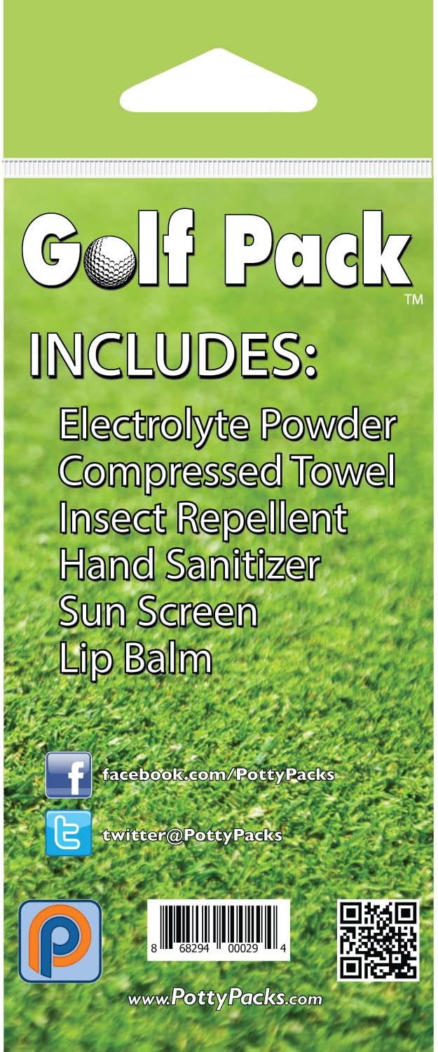 Golf Pack Single Use Portable Kit with Electrolye Powder Compressed Towel Lip Balm Insect Repellent Sun Screen &amp Hand Sanitizer