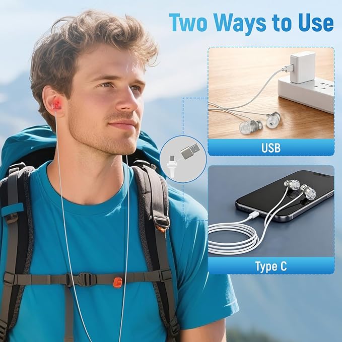Red Light Therapy for Ears 650NM Red Light Earbuds Portable USB and Type-C Dual-Use Ear Wellness Device with Storage Case and Soft Silicone Tips