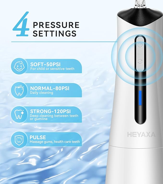 Water Dental Flosser Pick for Teeth Portable Cordless Oral Irrigator with 4 Pressure Modes 300ML Water Tank IPX7 Waterproof 6 Jet Tips Storage Bag for Gums Braces