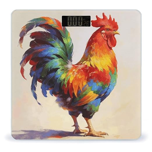 Colorful Rooster Weight ScaleClear LED Display Bathroom Digital Weighing ScaleTempered Glass Digital Bathroom Scale for Body Weight Capacity Up to 400 Lbs