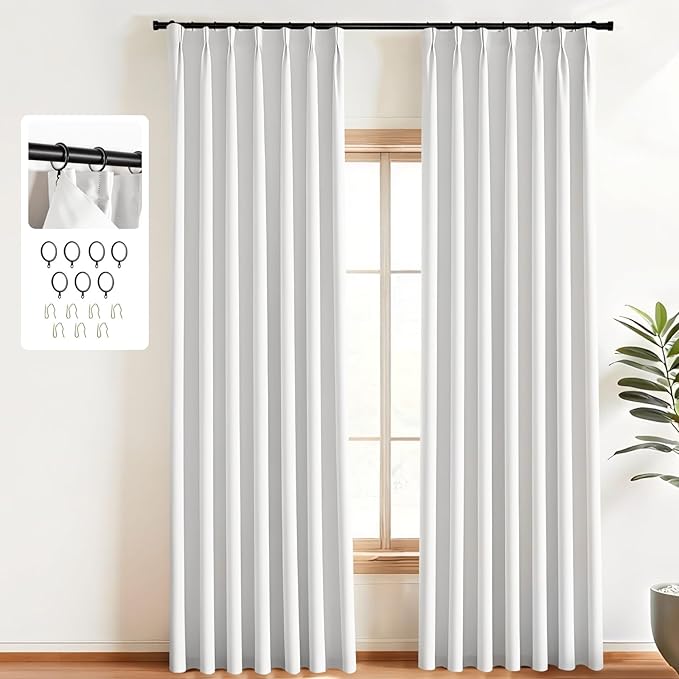 Pinch Pleated Curtains Blackout Two Pages Pinch Pleated Drapes for Bedroom Living RoomBlack Liner Thermal Insulated Draperies with Hooks&ampCurtain Ring W40 x H84 Inch Greyish White