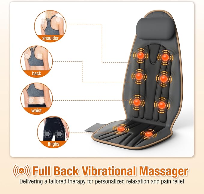 SLOTHMORE Vibration Back Massage Cushion with Heat Back Massager Cushion with 5 Massage Modes Heated Massage Pad for Office Chair &amp Home Relaxation