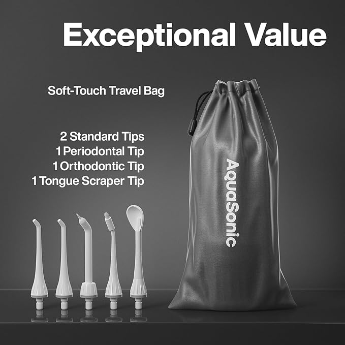 AquaSonic Water Flosser - Cordless Rechargeable Water Flossers for Teeth Cleaning - Waterproof Aqua Flosser Portable Oral Irrigator for Dental Cleaning with 5 Jet Tips – Braces Home Travel