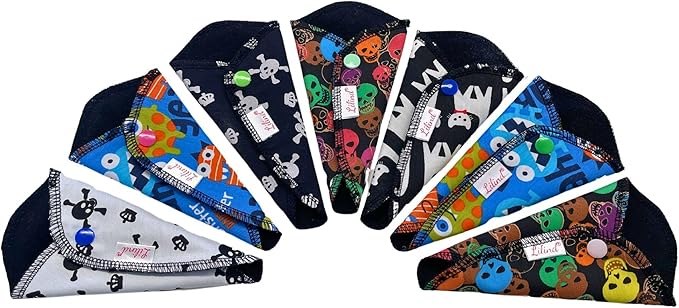 Lilind® 7 Pack Thong Pantyliners Black Cloth Pads 100% Cotton Reusable Menstrual Sanitary Napkins Free Wet Bag Complete Set Zero Waste