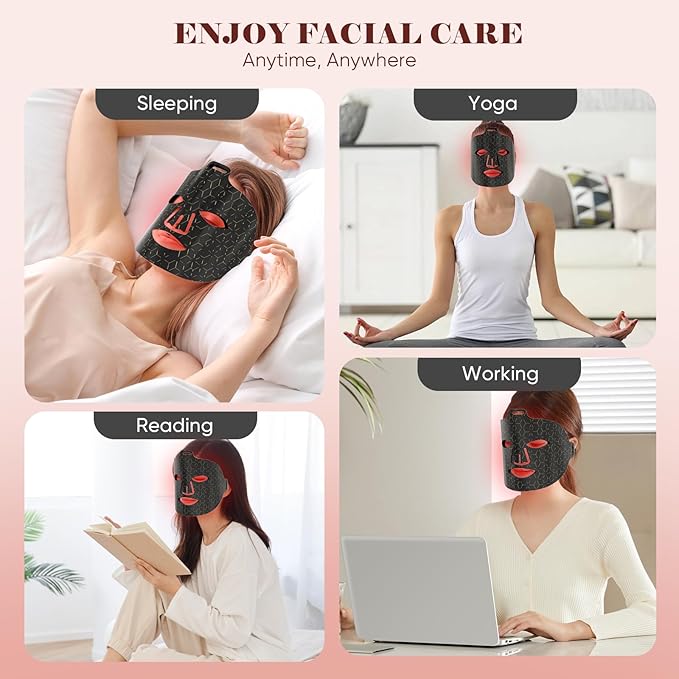 Red Light Therapy for Face 8 Modes Portable Led Face Mask Light Therapy with Remote Near-Infrared 850nm Wavelength with Timing Function for Anti-Aging Skincare at Home Travel