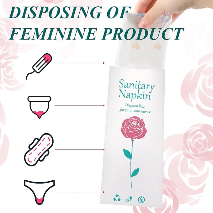 500 Pcs Floral Sanitary Napkin Disposal Bags Feminine Hygiene Leak-Proof Personal Care Biodegradable Waste Bags for Pads Tampon Liners 9 x 3.9 Inches
