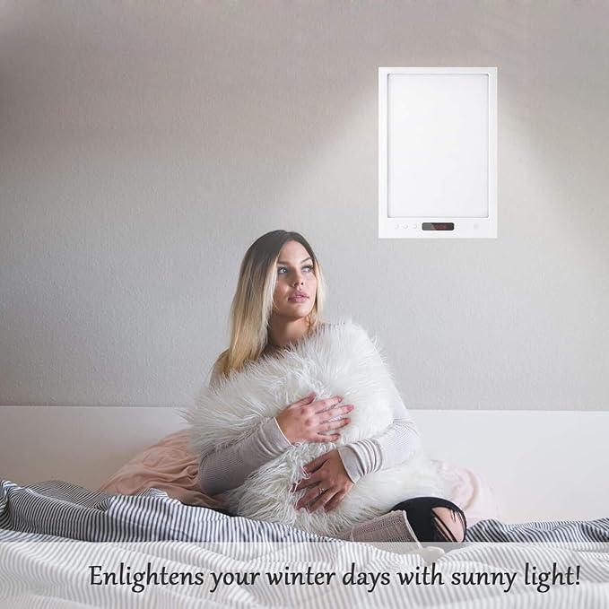 Light Therapy Lamp UV-Free 12000 Lux with Sunrise Sunset Simulation Wake-up Light with 40 Level Adjustable Brightness 5 Timer Function Full Spectrum LED Sunlight for Home Office