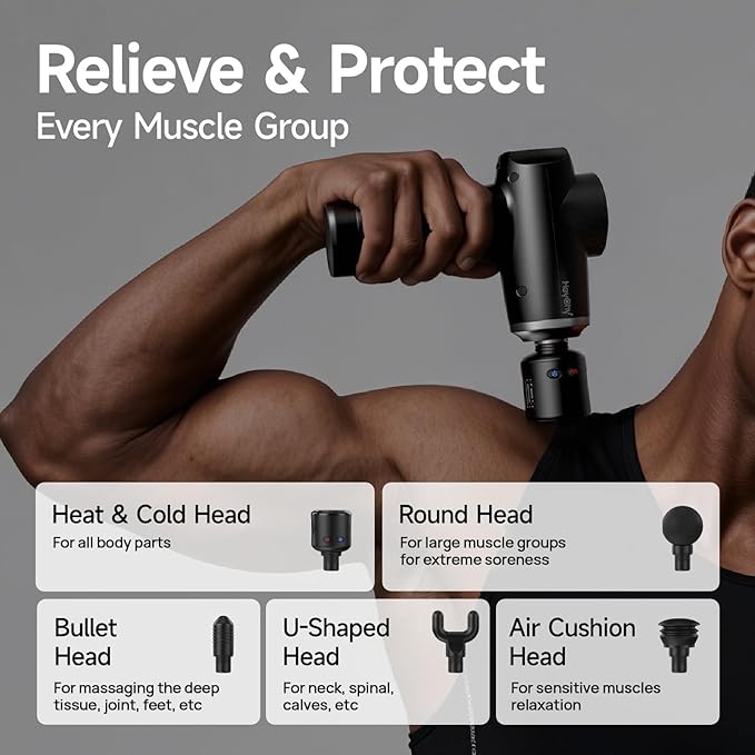 Percussion Massage Gun Deep Tissue with Heat and Cold Head Portable Handheld Muscle Massager Percussion Back Body Masajeador 12mm Amplitude for Athletes FSA Eligible &amp HSA Approved