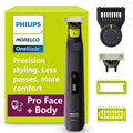 Philips Norelco OneBlade Pro 360 Face + Body Electric Shaver Beard Trimmer and Groomer with 360 Blade Technology 14-Length Precision Comb Body Kit Soft Pouch Model QP6542/70