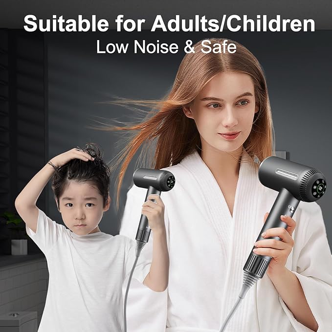 Hair Dryer Negative Ionic Blow Dryer with 11000RPM High-Speed Motor for Fast Drying Low Noise Thermo-Control Lightweight Portable Hairdryer with Magnetic Nozzle for Home Travel