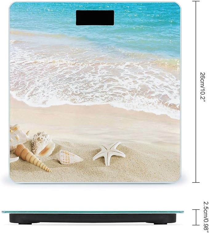 Ocean Beach Blue Sky Seafish Scale for Body Weight Digital Bathroom Scale Round Corner Design High Precision Body Weight Scale