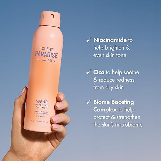 Isle of Paradise Daily Defense Body Mist SPF Invisible Hydrating Sunscreen Spray For Body Broad Spectrum UVA/UVB Protection Water-Resistant Fast-Absorbing Formula 6 fl. oz/177 ml Bottle