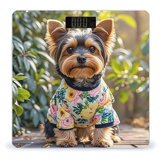 Yorkie Floral Bathroom Scale for Body Weight with High Precision Large LCD Backlight Display Digital Weighing Scale with BMI Capacity Up to 180kg