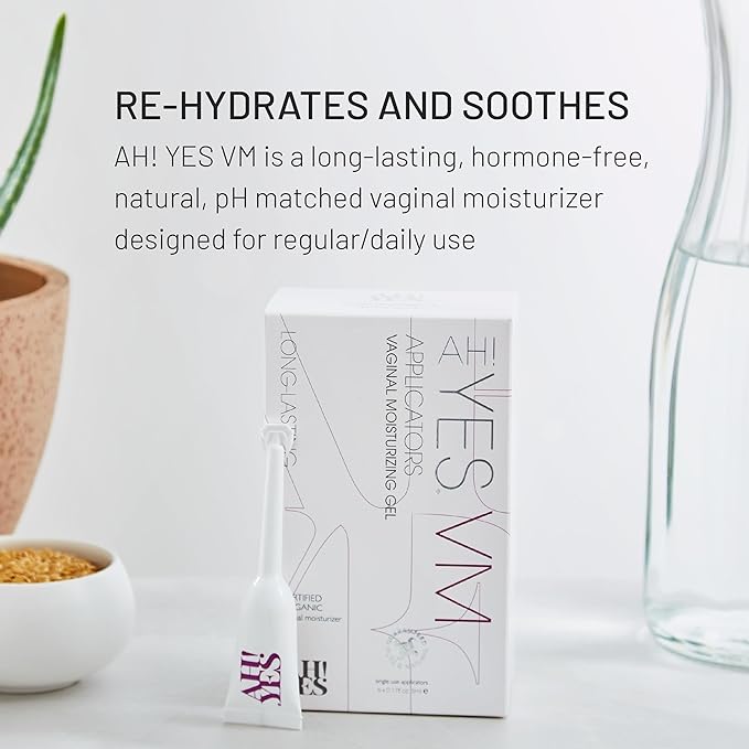 AH! YES® VM Water Based Vaginal Moisturizer | Long Lasting &amp Fast Acting for Vaginal Dryness &amp Irritation | pH Matched | Estrogen Free | Certified Organic &amp Natural (30 x 0.17 fl oz Applic