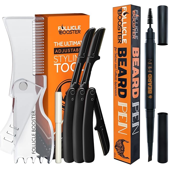 Beard Filler Pen - 2 Pack Light Brown and Beard Shaper Kit