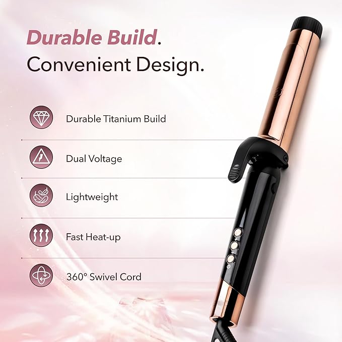 SRILabs CurlQ Extra Long Barrel 5-in-1 Curling Iron &amp Hair Styling Tool Set with Titanium Barrels Ceramic Paddle Brush Thermal Brush Fast Heat-Up &amp 12 Temperature Settings