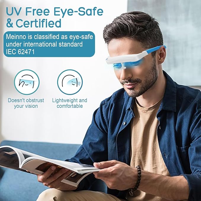 Light Therapy Glasses Blue-White UV-Free Light Therapy Lamp Portable Daylight Lamp Wearable Sunlight Lamp Boost Energy Relief for Sleep Problems Jet Lag Equivalent to 10000 Lux