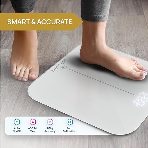 INEVIFIT Smart Premium Bathroom Scale Highly Accurate Bluetooth Digital Bathroom Body Weight Scale Precisely Measures Weight &amp BMI for Unlimited Users
