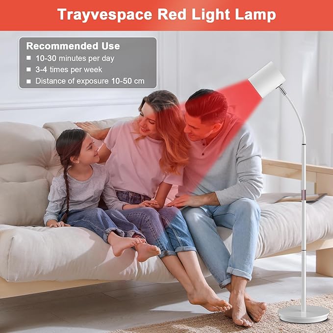 Floor Red Light 660nm &amp 850nm &amp 940nm Red Lamp with 5 Brightness and 10/20/30Mins Timer 3 Modes Infrared Lamp for Home/Office Use (White)